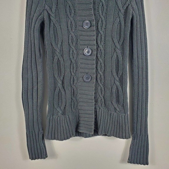 Eddie Bauer Cable Knit Cardigan Fishermans Sweater Long Sleeve Buttons Green XS - Picture 5 of 10